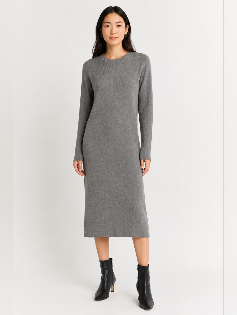 Eileen Fisher Gray Ribbed Cashmere Wool Sweater Dress Minimalist Luxe Size XS